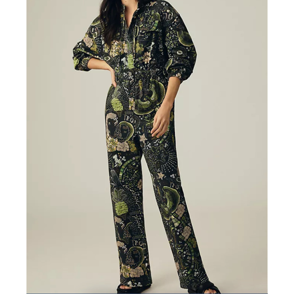 Farm Rio Womens Tropical Print Canvas Jumpsuit Multicolor Size XL